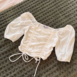 SO White Eyelet Cropped Blouse